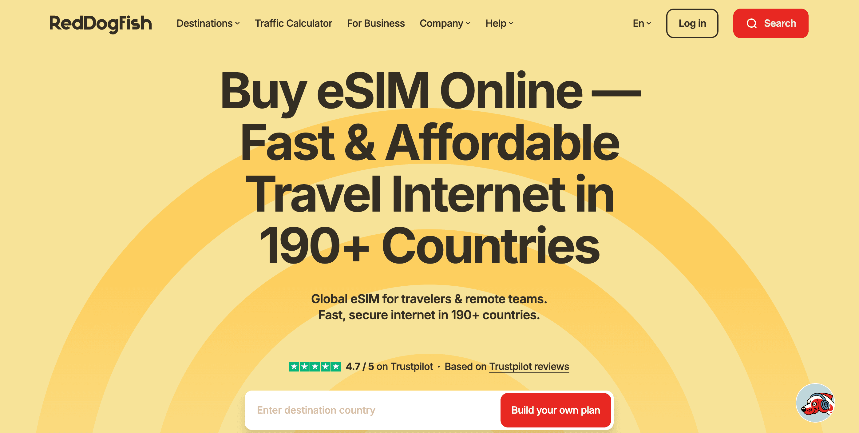 RedDogFish global travel eSIM website